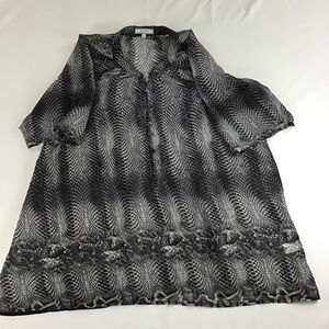 Laura Max Sheer Black Snake Print Women's 3/4 Sleeve Blouse Sz L USA Made